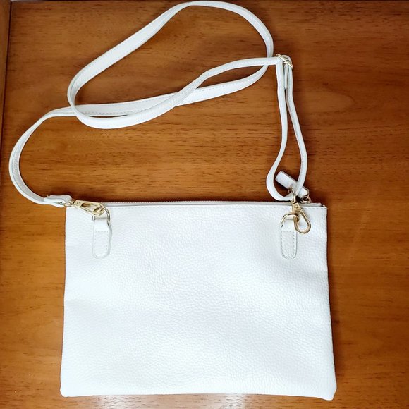 Remi/Reid | Faux White Leather 10" Crossbody Purse NEW - Picture 2 of 10